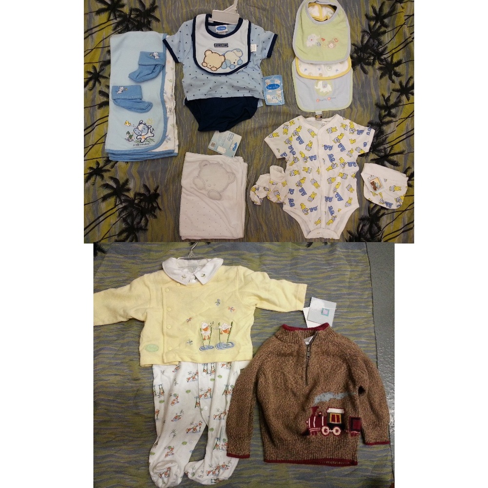 Infant Clothing and Bib Blanket Lot